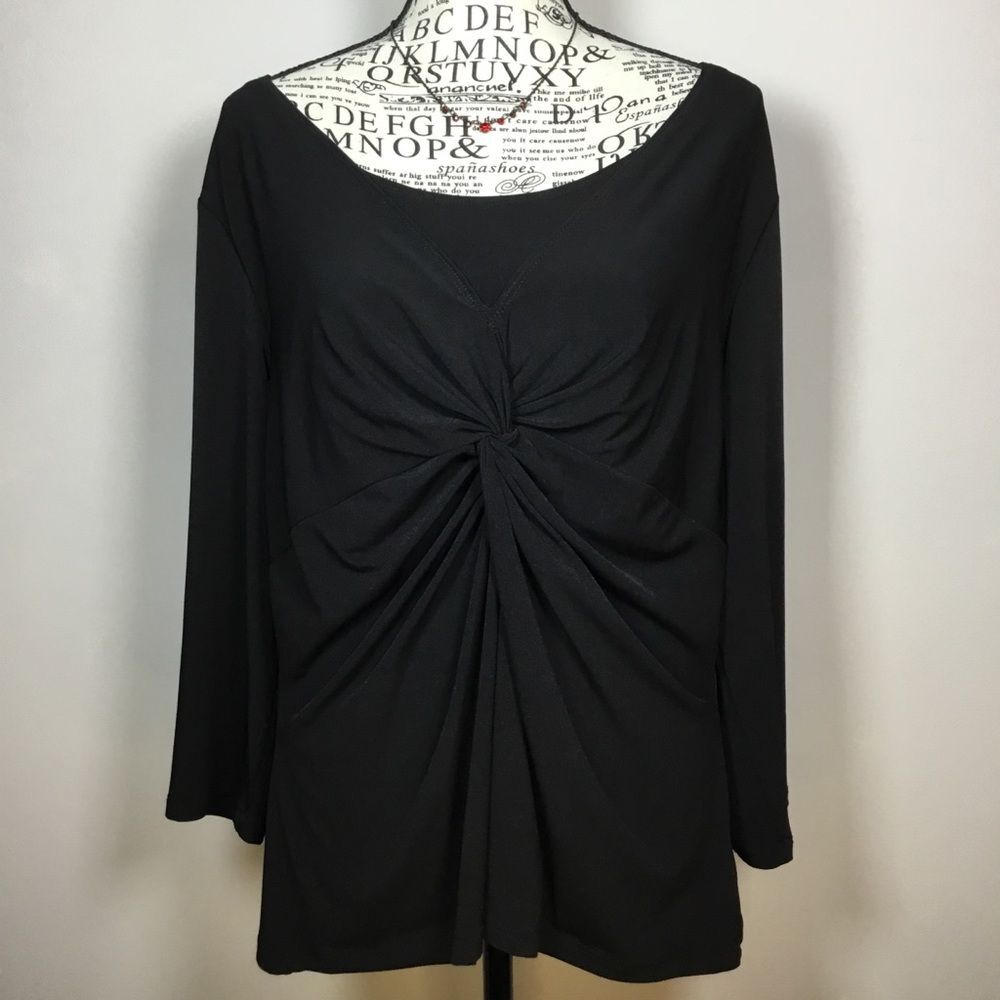 Black shiny classy classic twist front top 3/4 sleeve night out datenight size L